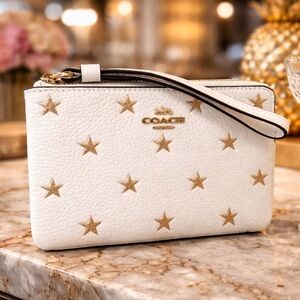 Coach White Wristlet with Gold Stars NWT